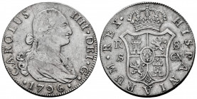 Charles IV (1788-1808). 8 reales. 1796. Sevilla. CN. (Cal-1058). Ag. 26,89 g. Almost VF. Est...180,00. 

Spanish Description: Carlos IV (1788-1808)....