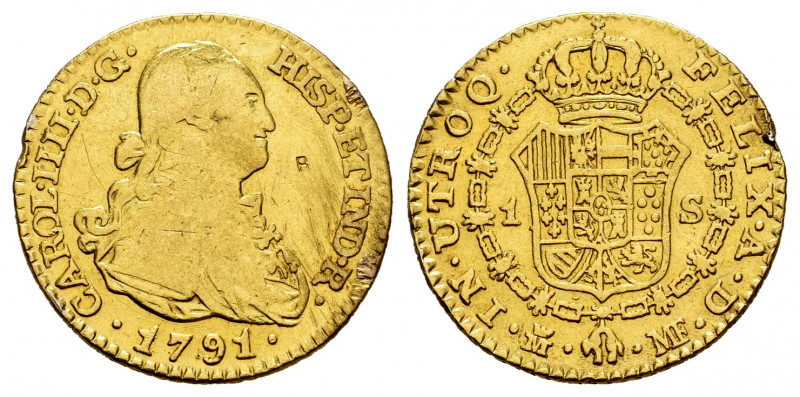 Charles IV (1788-1808). 1 escudo. 1791. Madrid. MF. (Cal-1108). Au. 3,31 g. Trac...