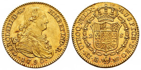 Charles IV (1788-1808). 2 escudos. 1790. Madrid. MF. (Cal-1275). Au. 6,71 g. XF. Est...300,00. 

Spanish Description: Carlos IV (1788-1808). 2 escud...