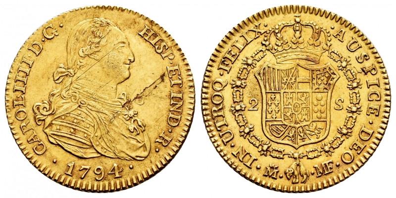 Charles IV (1788-1808). 2 escudos. 1794. Madrid. MF. (Cal-1282). Au. 6,67 g. Pla...