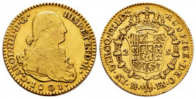 Charles IV (1788-1808). 2 escudos. 1801. Madrid. FA/MF. (Cal-1302). Au. 6,71 g. Rectified assayers marks. Scratch on obverse. Almost VF/VF. Est...320,...