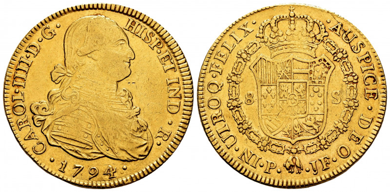 Charles IV (1788-1808). 8 escudos. 1794. Popayán. JF. (Cal-1665). (Cal onza-1056...