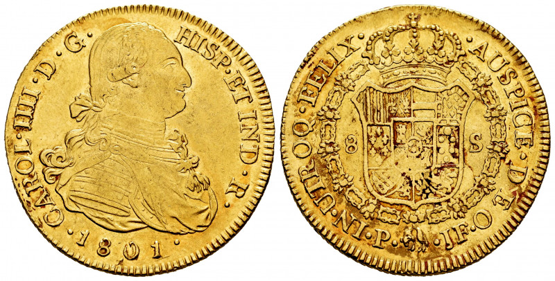 Charles IV (1788-1808). 8 escudos. 1801. Popayán. (Cal-1675). (Cal onza-1064). (...