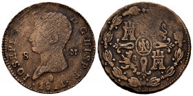 Joseph Napoleon (1808-1814). 8 maravedis. 1811. Segovia. (Cal-2). Ae. 11,23 g. Scarce. Choice F. Est...35,00. 

Spanish Description: José Napoleón (...