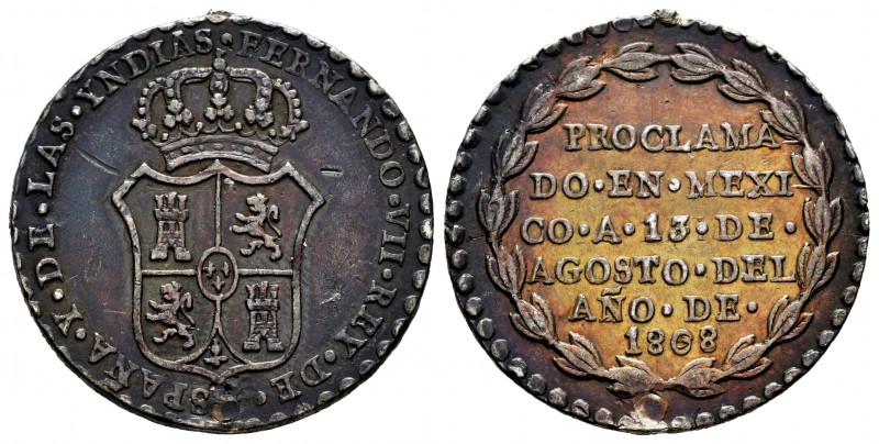 Ferdinand VII (1808-1833). "Proclamation" medal. 1808. México. (H-33). Ag. 6,58 ...