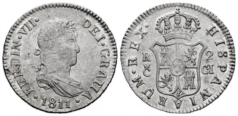 Ferdinand VII (1808-1833). 2 reales. 1811. Cadiz. CI. (Cal-726). Ag. 5,84 g. Wit...