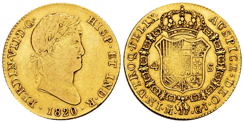 Ferdinand VII (1808-1833). 4 escudos. 1820. Madrid. GJ. (Cal-1716). Au. 13,42 g....