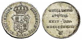 Elizabeth II (1833-1868). "Proclamation" medal. 1833. Madrid. (H-23). Ag. 1,53 g. 1 real module. XF. Est...40,00. 

Spanish Description: Isabel II (...