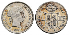 Elizabeth II (1833-1868). 1 real. 1860. Madrid. (Cal-309). Ag. 1,32 g. With some original luster remaining. Almost XF. Est...30,00. 

Spanish Descri...