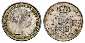 Elizabeth II (1833-1868). 1 real. 1855. Sevilla. (Cal-325). Ag. 1,28 g. It retains some luster. AU/Almost MS. Est...75,00. 

Spanish Description: Is...