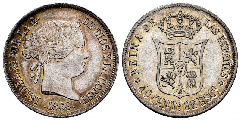 Elizabeth II (1833-1868). 40 centimos de escudo. 1866. Madrid. (Cal-501). Ag. 5,...