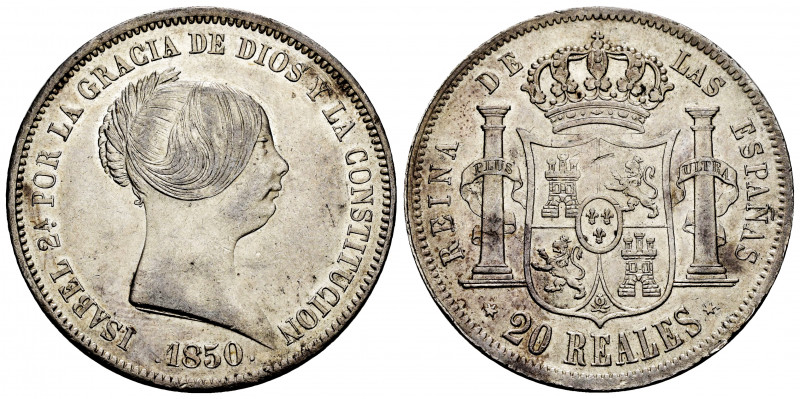 Elizabeth II (1833-1868). 20 reales. 1850. Madrid. (Cal-592). Ag. 26,10 g. Minor...