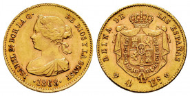 Elizabeth II (1833-1868). 4 escudos. 1868*6-8. Madrid. (Cal-693). Au. 3,35 g. Almost XF. Est...180,00. 

Spanish Description: Isabel II (1833-1868)....