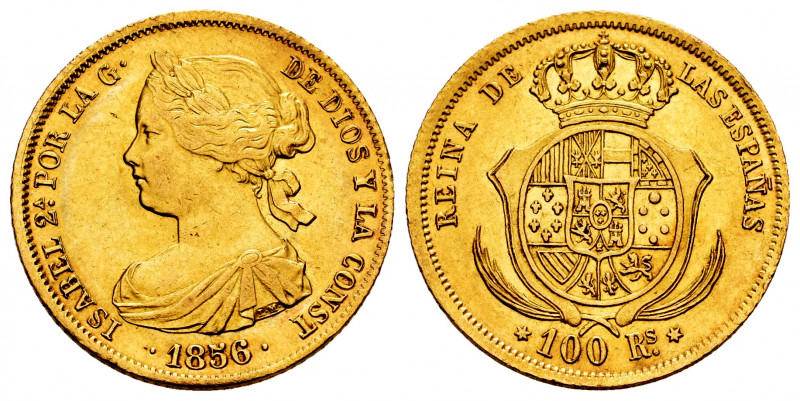 Elizabeth II (1833-1868). 100 reales. 1856. Madrid. (Cal-783). Au. 8,48 g. XF. E...