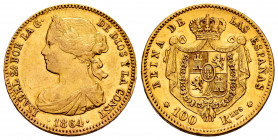 Elizabeth II (1833-1868). 100 reales. 1864. Madrid. (Cal-792). Au. 8,41 g. XF. Est...320,00. 

Spanish Description: Isabel II (1833-1868). 100 reale...