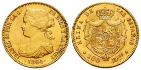 Elizabeth II (1833-1868). 100 reales. 1864. Madrid. (Cal-792). Au. 8,31 g. With some original luster remaining. Almost MS. Est...350,00. 

Spanish D...