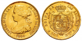 Elizabeth II (1833-1868). 100 reales. 1864. Madrid. (Cal-792). Au. 8,40 g. Faint scratches. It retains some luster. Almost MS. Est...320,00. 

Spani...