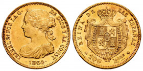 Elizabeth II (1833-1868). 100 reales. 1864. Madrid. (Cal-792). Au. 8,40 g. Almost MS. Est...350,00. 

Spanish Description: Isabel II (1833-1868). 10...