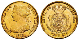 Elizabeth II (1833-1868). 100 reales. 1860. Sevilla. (Cal-803). Au. 8,39 g. Original luster. Almost MS. Est...375,00. 

Spanish Description: Isabel ...