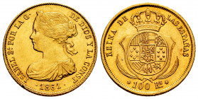 Elizabeth II (1833-1868). 100 reales. 1861. Sevilla. (Cal-804). Au. 8,40 g. Minor nick on the edge. XF/AU. Est...350,00. 

Spanish Description: Isab...