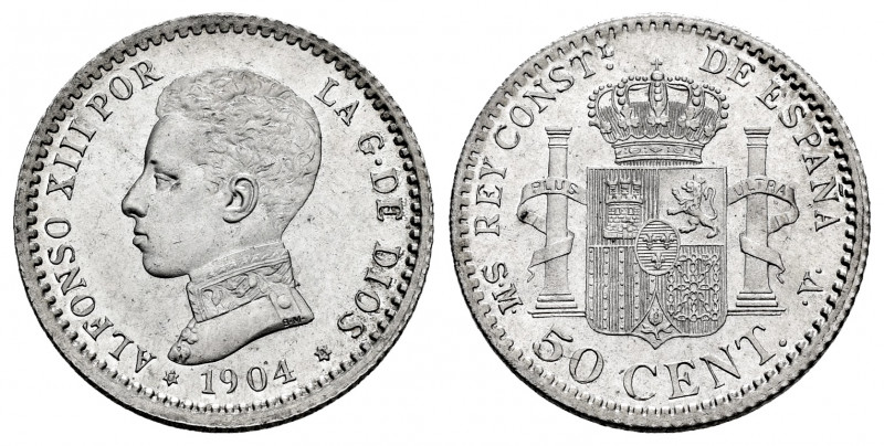 Alfonso XIII (1886-1931). 50 centimos. 1904*0-4. Madrid. SMV. (Cal-46). Ag. 2,57...