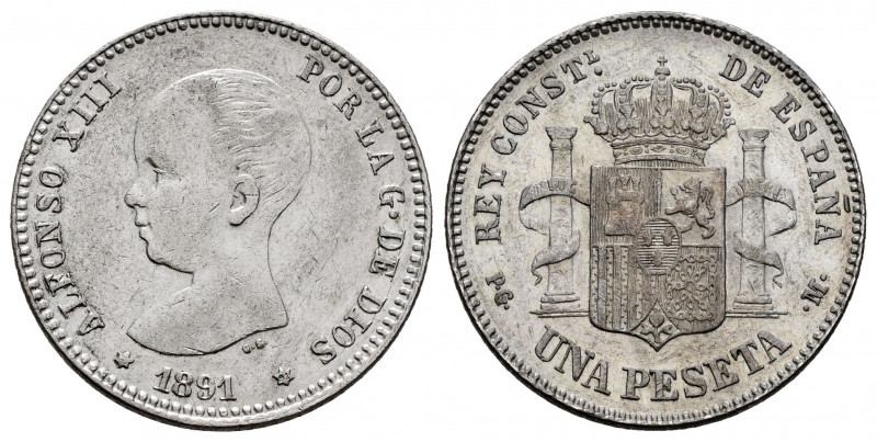 Alfonso XIII (1886-1931). 1 peseta. 1891*18-91. Madrid. PGM. (Cal-53). Ag. VF. E...