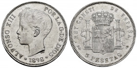 Alfonso XIII (1886-1931). 5 pesetas. 1898*18-98. Madrid. SGV. (Cal-109). Ag. 24,87 g. Cleaned. Almost XF. Est...40,00. 

Spanish Description: Alfons...