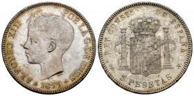Alfonso XIII (1886-1931). 5 pesetas. 1899*18-99. Madrid. SGV. (Cal 2008-27). (Cal 2019-110). Ag. 25,00 g. It retains some luster. Hairlines. AU. Est.....