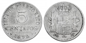 Alfonso XIII (1886-1931). 5 centavos. 1896. Puerto Rico. PGV. (Cal-124). Ag. 1,23 g. VF/Almost VF. Est...80,00. 

Spanish Description: Alfonso XIII ...