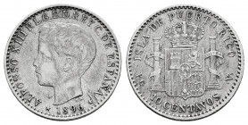 Alfonso XIII (1886-1931). 10 centavos. 1896. Puerto Rico. PGV. (Cal-127). Ag. 2,52 g. Rare. VF. Est...120,00. 

Spanish Description: Alfonso XIII (1...