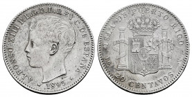 Alfonso XIII (1886-1931). 20 centavos. 1895. Puerto Rico. PGV. (Cal-126). Ag. 4,96 g. Scarce. Choice VF/VF. Est...160,00. 

Spanish Description: Alf...