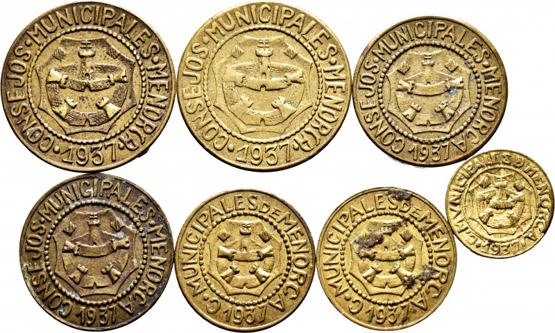Civil War (1936-1939). Lot of 7 coins from the Spanish Civil War. Menorca 1937, ...
