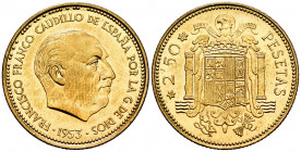 Estado Español (1936-1975). 2,50 pesetas. 1953*19-69. Madrid. (Cal-88). 6,73 g. Rare. Mint state. Est...600,00. 

Spanish Description: Estado Españo...