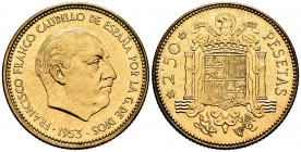 Estado Español (1936-1975). 2,50 pesetas. 1953*19-71. Madrid. (Cal-90). 6,83 g. Scarce. Mint state. Est...100,00. 

Spanish Description: Estado Espa...
