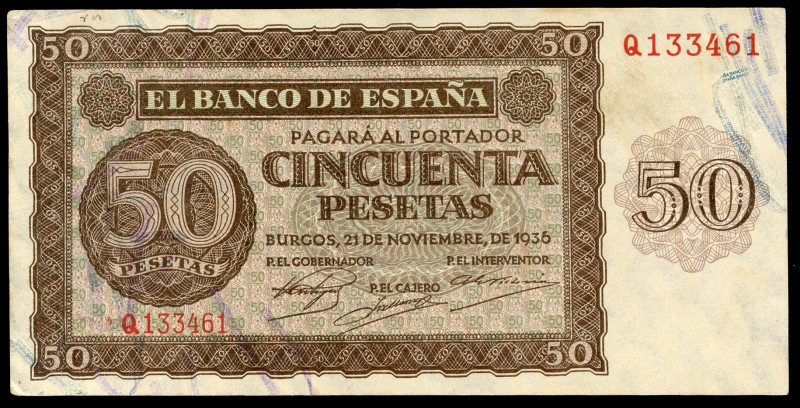 50 pesetas. 1936. Burgos. (Ed 2017-420a). 21 November by Giesecke and Devrient. ...