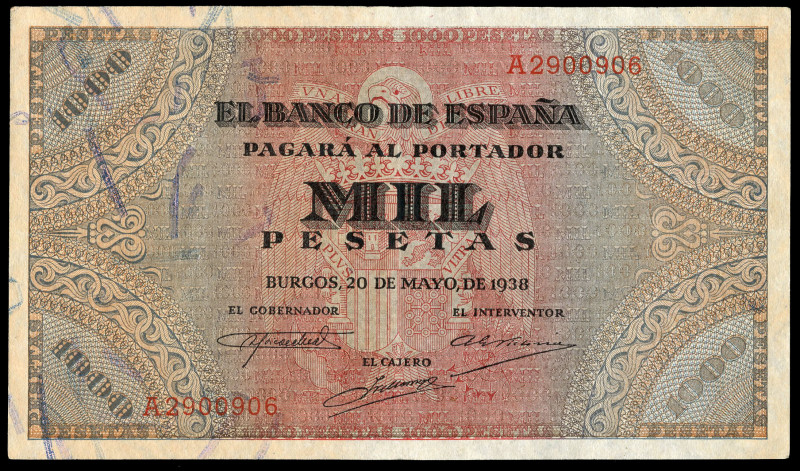 1.000 pesetas. 1938. Burgos. (Ed-434). May 20, by Gieseche and Devrient. Serie A...