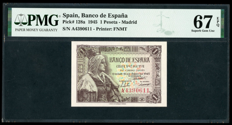 1 peseta. 1945. Madrid. (Ed-448). June 15, Isabella the Catholic. Serie A. Slabb...