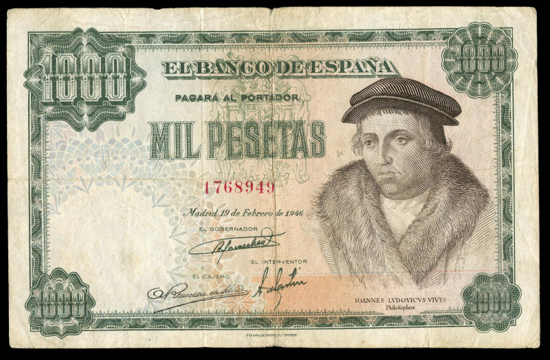 1.000 pesetas. 1946. Madrid. (Ed-453). February 19, Luis Vives. Without serie. B...