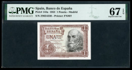 1 peseta. 1953. Madrid. (Ed-465b). July 22, Marquis of Santa Cruz. Serie Z. Slabbed by PMG as Superb Gem Unc 67 EPQ. Est...25,00. 

Spanish Descript...