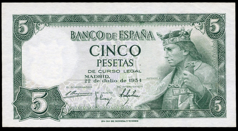 5 pesetas. 1954. Madrid. (Ed 2017-466a). July 22, Alfonso X the Wise. Serie P. A...