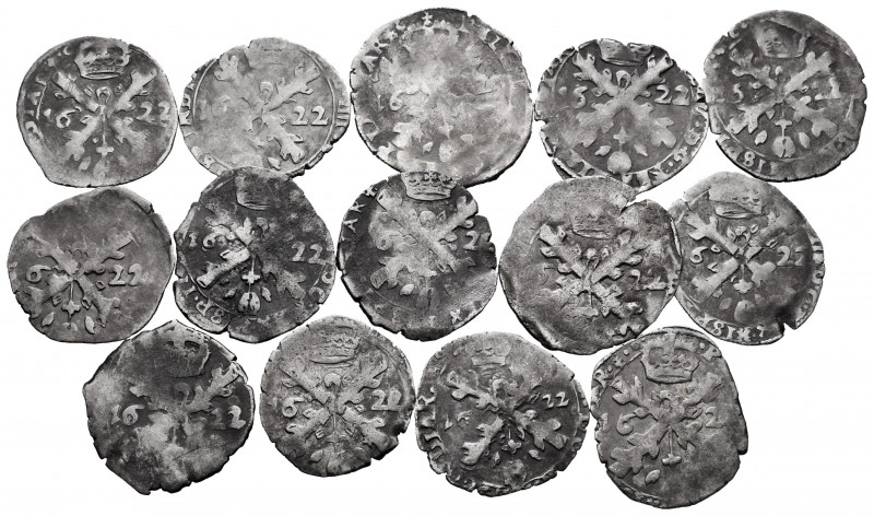 Lot of 14 coins of 1/12 patagon of Philip IV 1622. TO EXAMINE. Almost F/Choice F...