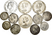 Lot of 32 coins of the Centenary of the Peseta, also includes 1 real of Charles III rusted and 2 reales of Seville of 1731. In total: 34 pieces. TO EX...