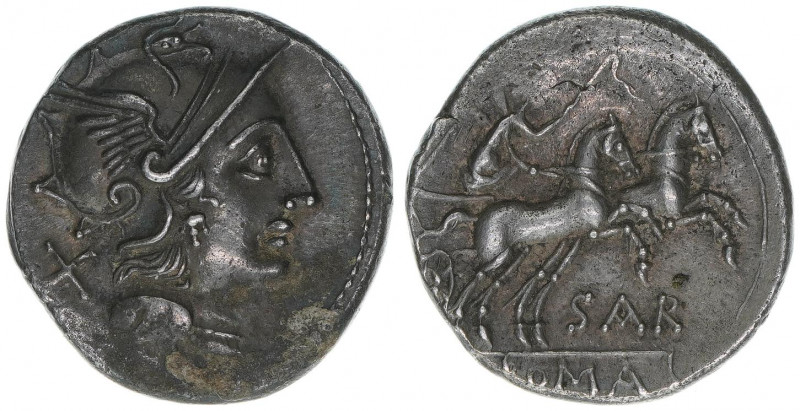 Konsul Sextus Atilius Serranus?
Römisches Reich - Republik. Denar, 155 BC. Romak...