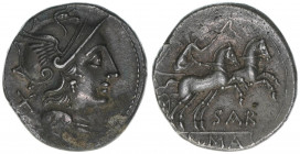Konsul Sextus Atilius Serranus?
Römisches Reich - Republik. Denar, 155 BC. Romakopf mit Flügelhelm nach rechts, dahinter Wertzeichen X - Victoria mit ...