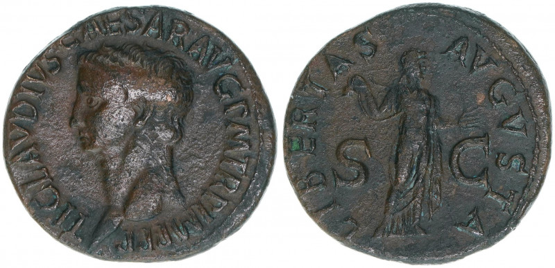 Claudius 41-54
Römisches Reich - Kaiserzeit. As, 41-54. Liberalitas mit Pileus n...