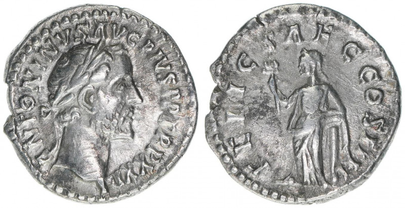 Antoninus Pius 138-161
Römisches Reich - Kaiserzeit. Denar. FELI SAEC COS IIII
R...