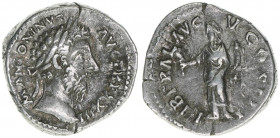 Marcus Aurelius 161-181
Römisches Reich - Kaiserzeit. Denar. LIBERAL AVG V COS III
Rom
3,44g
RIC 206
ss