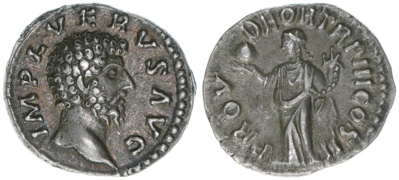 Lucius Verus 161-169
Römisches Reich - Kaiserzeit. Denar. PROV DEOR TR P III COS...