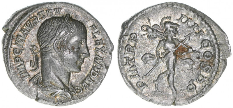 Severus Alexander 222-235
Römisches Reich - Kaiserzeit. Denar. P M TR P IIII COS...