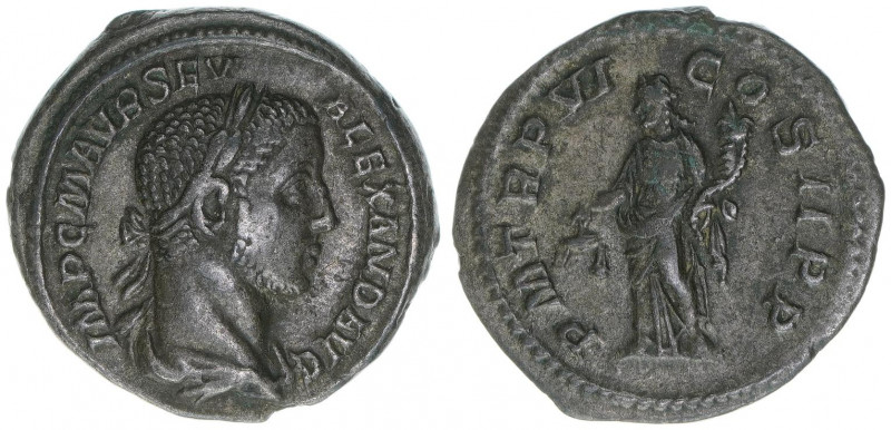 Severus Alexander 222-235
Römisches Reich - Kaiserzeit. Denar. P M TR P VI COS I...